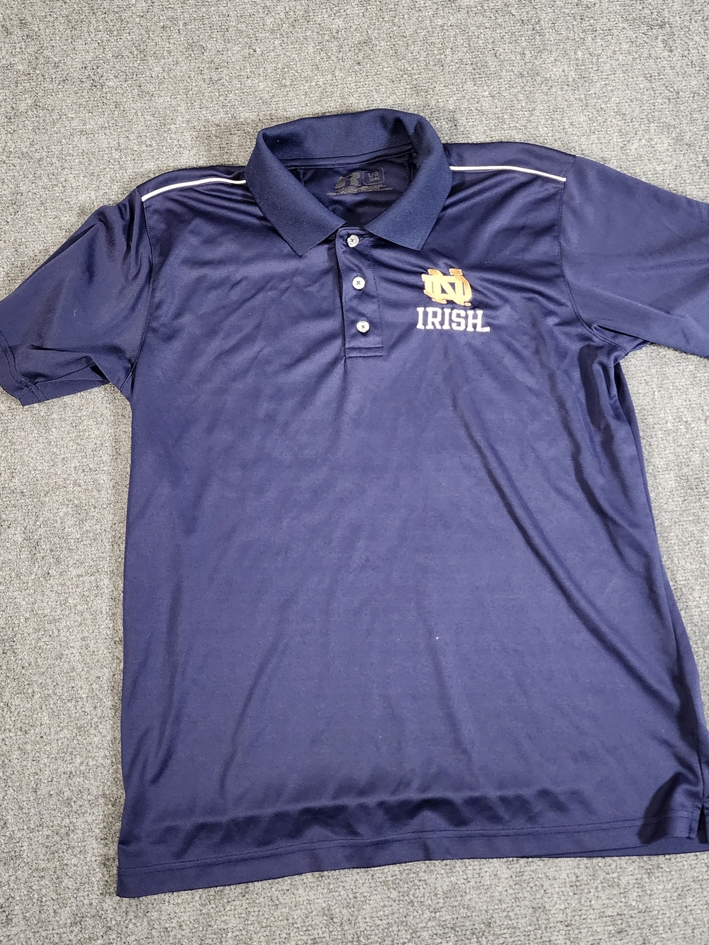 Russell Vapor Notre Dame Irish Polo Shirt Men L/G Navy Short Sleeve Polyester
